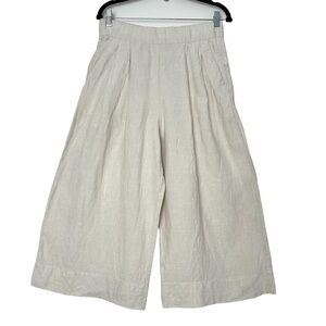 100% Linen Cream Coastal Gaucho Pants Culottes Breathable Wide Leg Cropped Boho